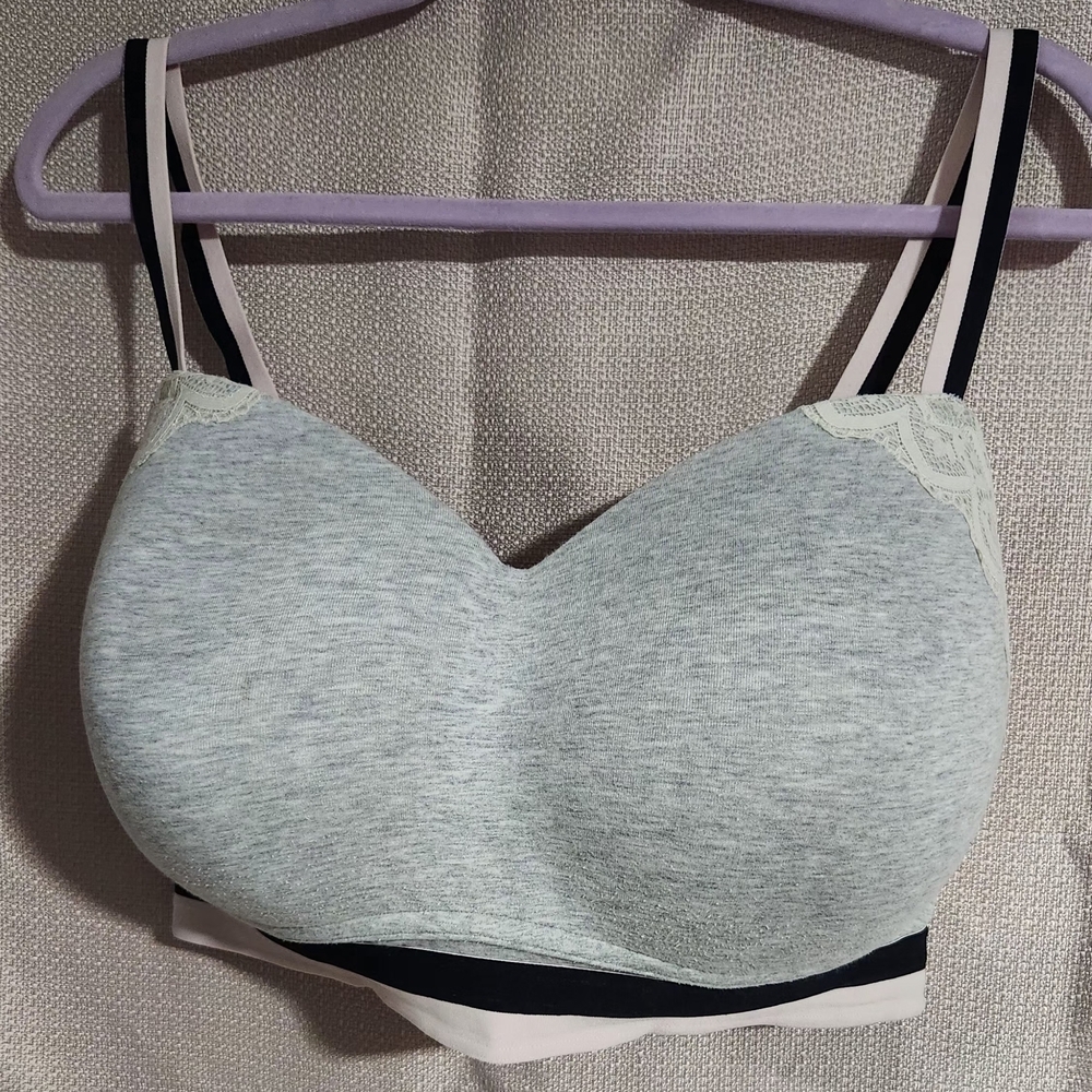 CACIQUE 46D Women's Gray Lace Trim Bra